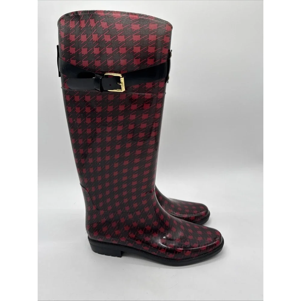 Lauren‎ Ralph Lauren Rossalyn II Red Black Plaid Rubber Rain Boots Size 8